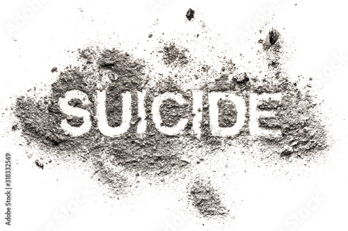 Suicide word written in ash  dust  filth