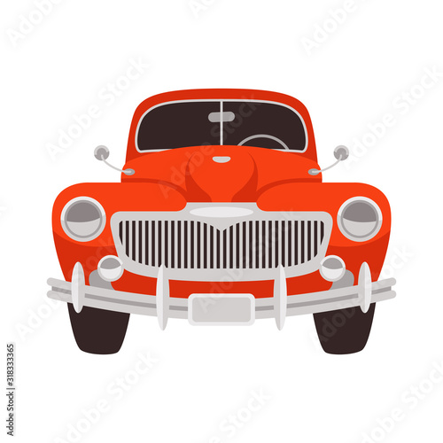 vintage red car,vector illustration, flat style, front