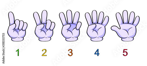 Illustration of counting hand for kids. Counting fingers from one to five. One, two, three, four, five