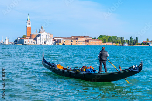 Gondola on the background of San Giorgio Maggiore in Venice, Italy