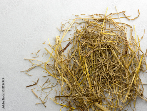 Straw isolated on white background. Top view.