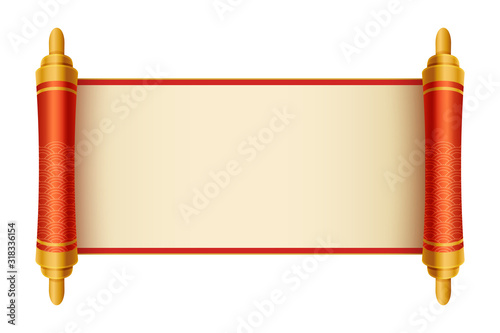 Ancient Chinese scroll illustration with place for your text. Cartoon style vector illustration.