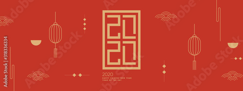 Chinese 2020 year greeting background. Asian minimal banner design. Eps10 vector