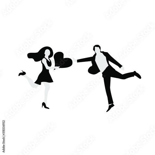 Black white flat couple illustration