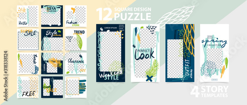 Trendy editable template for social networks stories and posts, vector illustration.