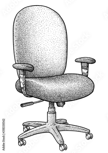 Office chair illustration, drawing, engraving, ink, line art, vector