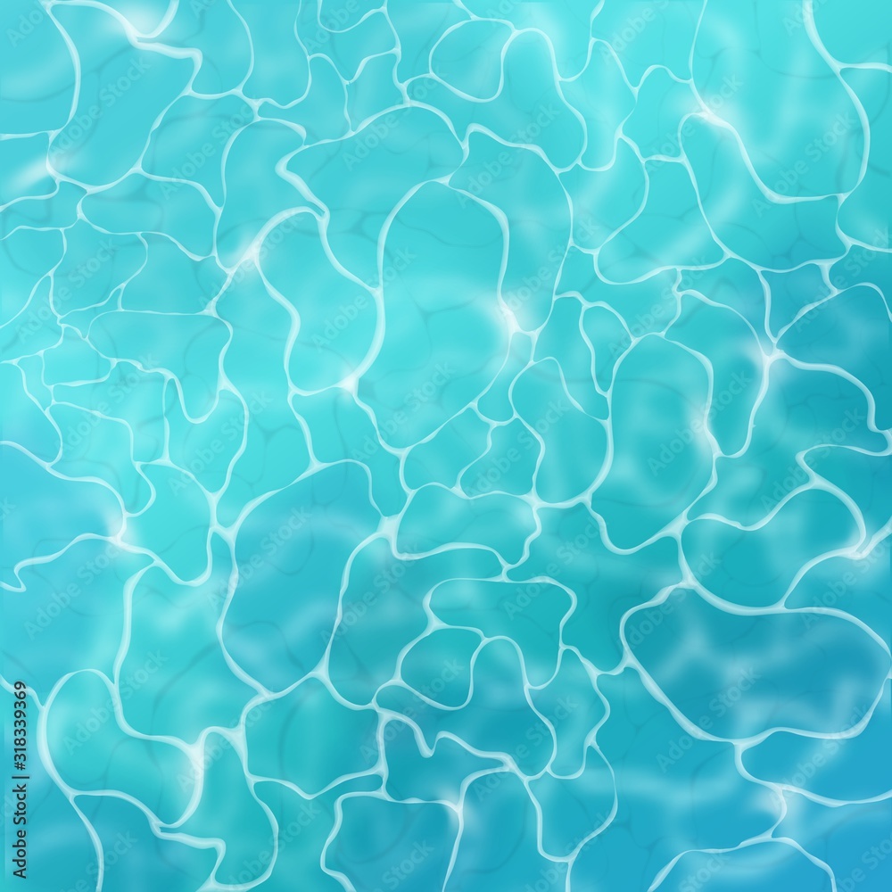 Fototapeta Water surface. Blue summer sea, sun reflection in ocean with aqua pattern, realistic shiny ripple water for advertising poster. Vector texture