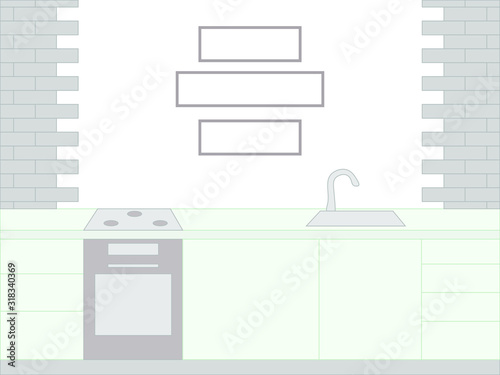 Interior of a small room with kitchen equipment