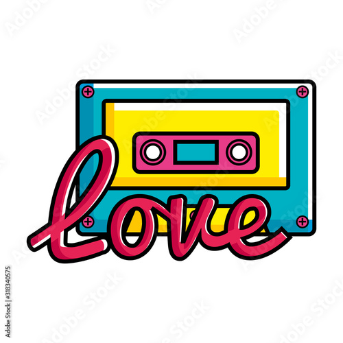 cassette music with love lettering pop art style icon vector illustration design