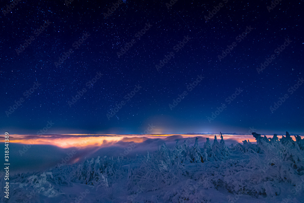 Night landscape on Babia Góra, winter