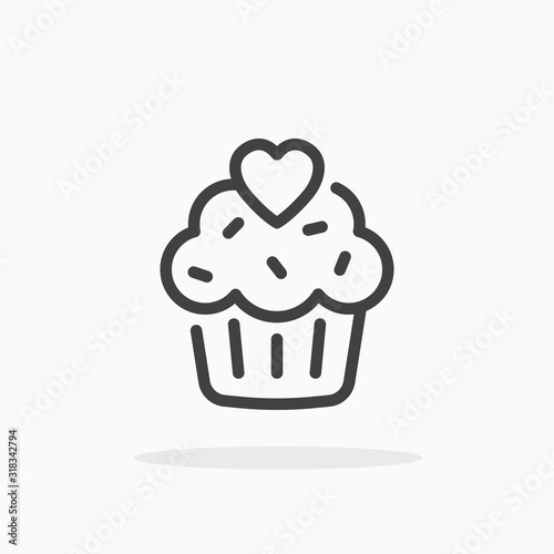 Cupcake with heart icon in line style.