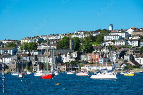Falmouth waterfront seen from the sea in Cornwall, England, UK