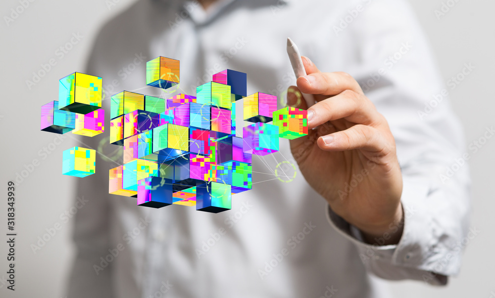 cloud connected to many objects on a virtual screen. cloud connected to many objects on a virtual screen.