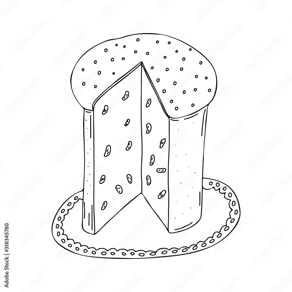 Easter cupcake isolated on white background. Hand-drawn line drawing. Doodles.Cut out a piece of cake with raisins.For textiles, postcards, and jewelry. Vector Easter cupcake isolated on white background. Hand-drawn line drawing. Doodles.Cut out a piece of cake with raisins.For textiles, postcards, and jewelry. Vector