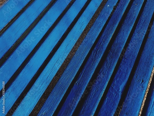 High Angle View Of Blue Wooden Bench