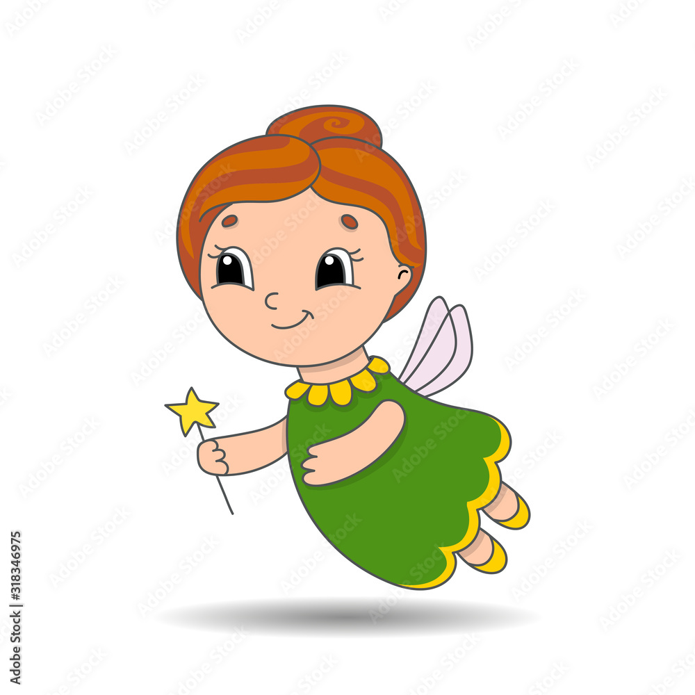 Elderly tooth fairy in a dress with wings and a magic wand. Cute ...