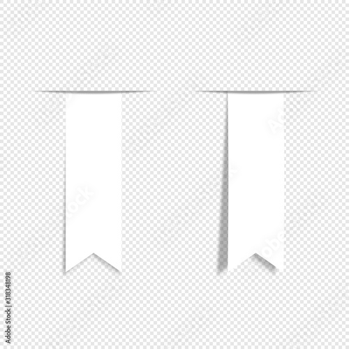 Vector set of 2 blank sticker. Paper bookmark ribbons with shadows isolated on transparent background. Fully editable design elements for advertisement, banners, borders and your own projects. EPS 10.