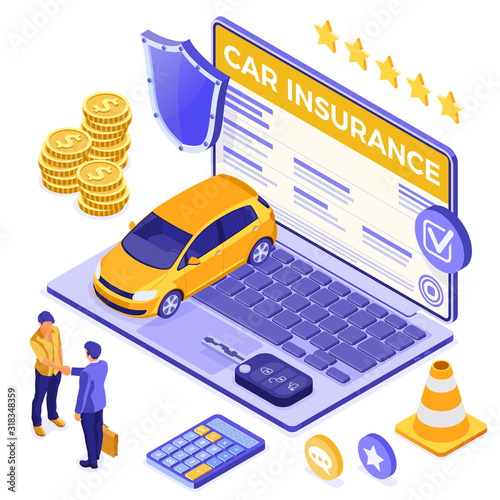 Online Car Insurance Isometric Concept