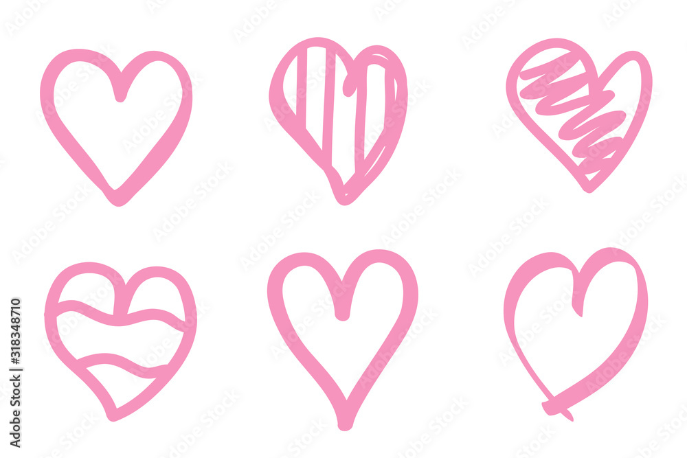 Pink hearts on white. Abstract hand drawn heart. Valentine's day