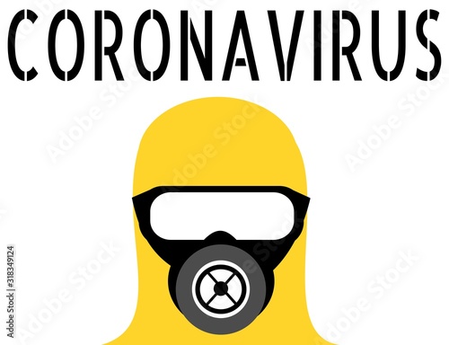 Coronavirus warning sign with hazard suit