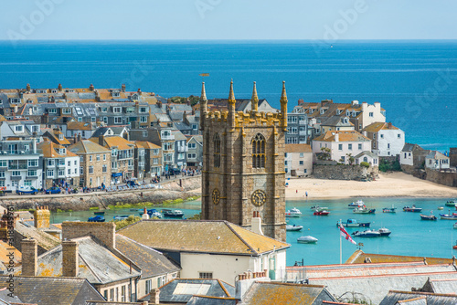 Elevated views of the popular seaside resort of St. Ives photo