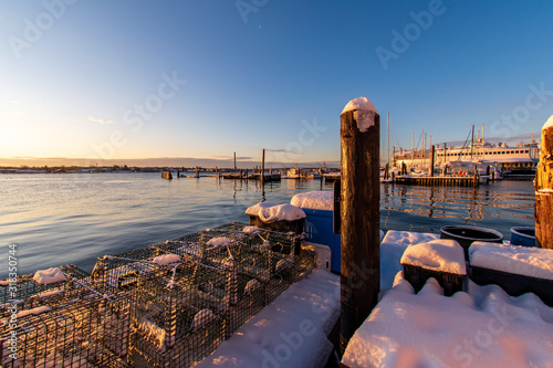 Winter sunrise from a wharf in Portland, Maine. photo