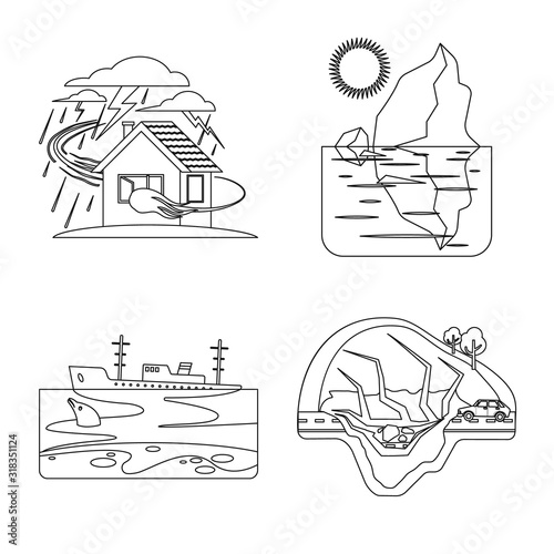 Vector illustration of natural and disaster sign. Collection of natural and risk stock vector illustration.