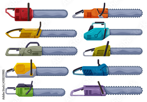 Chainsaw of chain vector cartoon set icon.Vector illustration gasoline saw on white background . Isolated cartoon set icon chainsaw of chain.