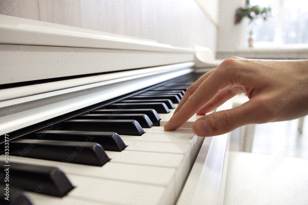 Fototapeta premium The hands of a musician playing the piano closeup