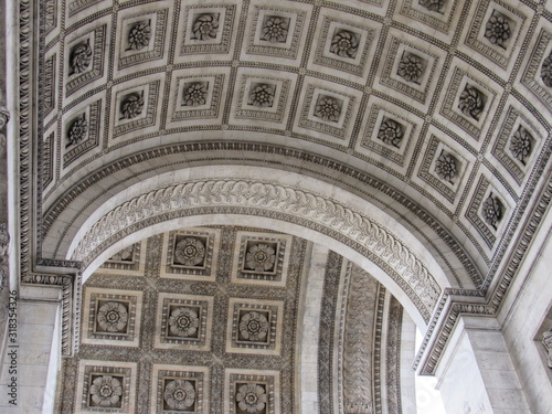 View of the ceiling design of the Arc de Triomphe located in Paris, France 