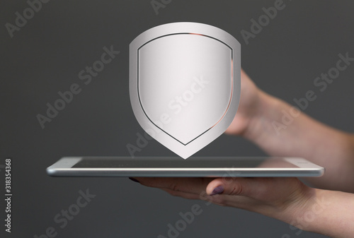 shield protection concept holding in hand 3d