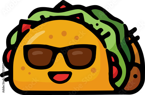 Happy Taco With Sunglasses Doodle Sketch Icon