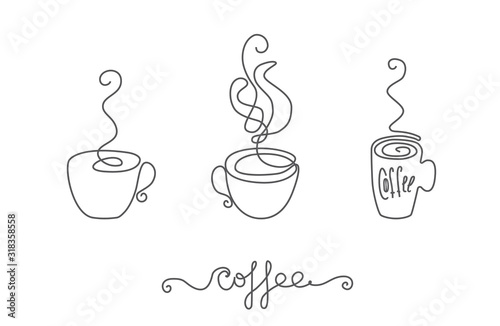 Continuous Thin Line Coffee Cup with Smoke Vector Illustration photo