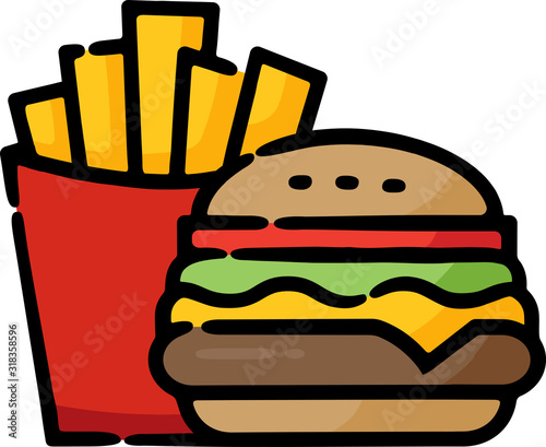 Cheeseburger French Fries Doodle Sketch Icon