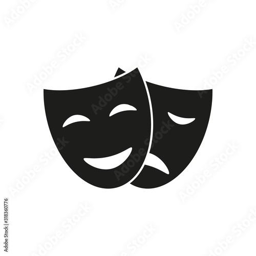 Theater masks icon. Happy and sad theater mask. Vector illustration.