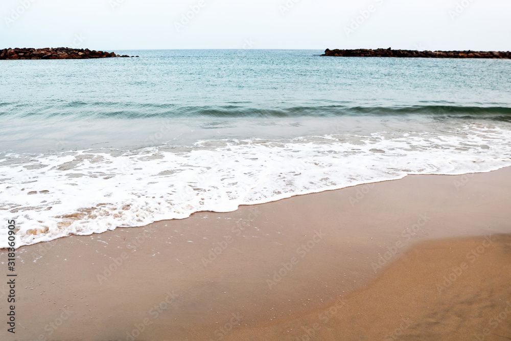 The Mediterranean Sea in Ashkelon National Park, Israel. Trendy toning