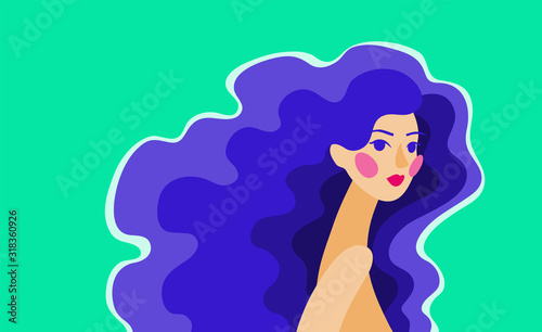 Vector abstract illustration of a girl with long curly hair
