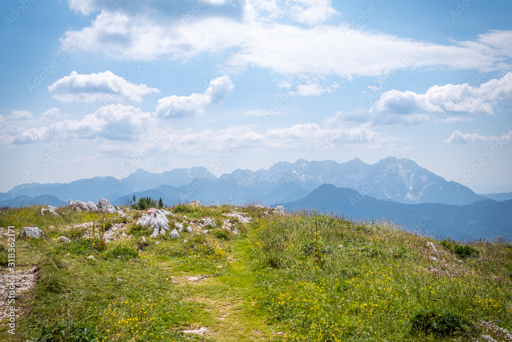 View from mountain Hochobir hiking path to Kamnik–Savinja Alps