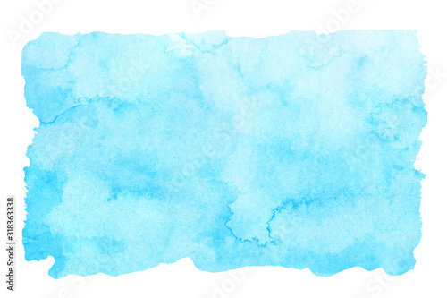 Sky blue watercolor abstract background. Gradient fill. Hand drawn texture. Piece of heaven, isolated