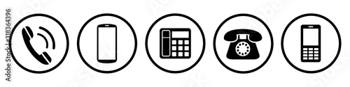 Phone set buttons. Call, mobile, smartphone, telephone, device, gadget, contact icons - vector