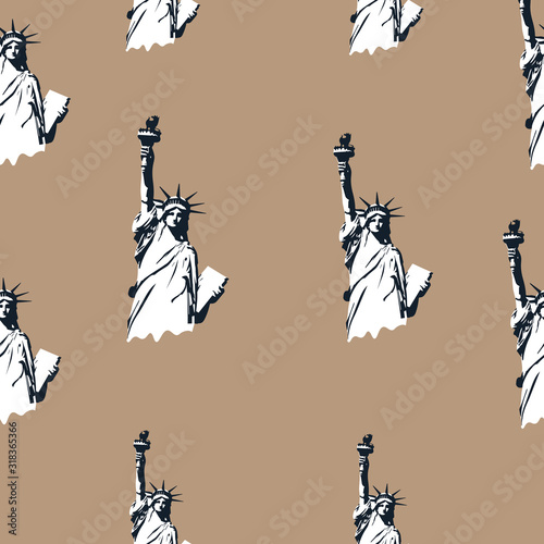 Statue of liberty pattern in vintage style on white background.