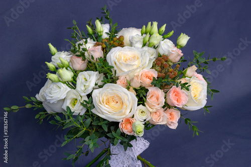 Fresh composition of bright flowers close-up work of florist decorative background