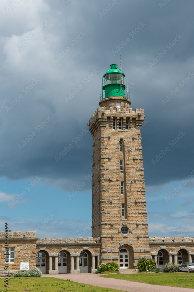 Beautiful lighthouse on the tip of Cap Frehel on Emerald coast of Brittany, France