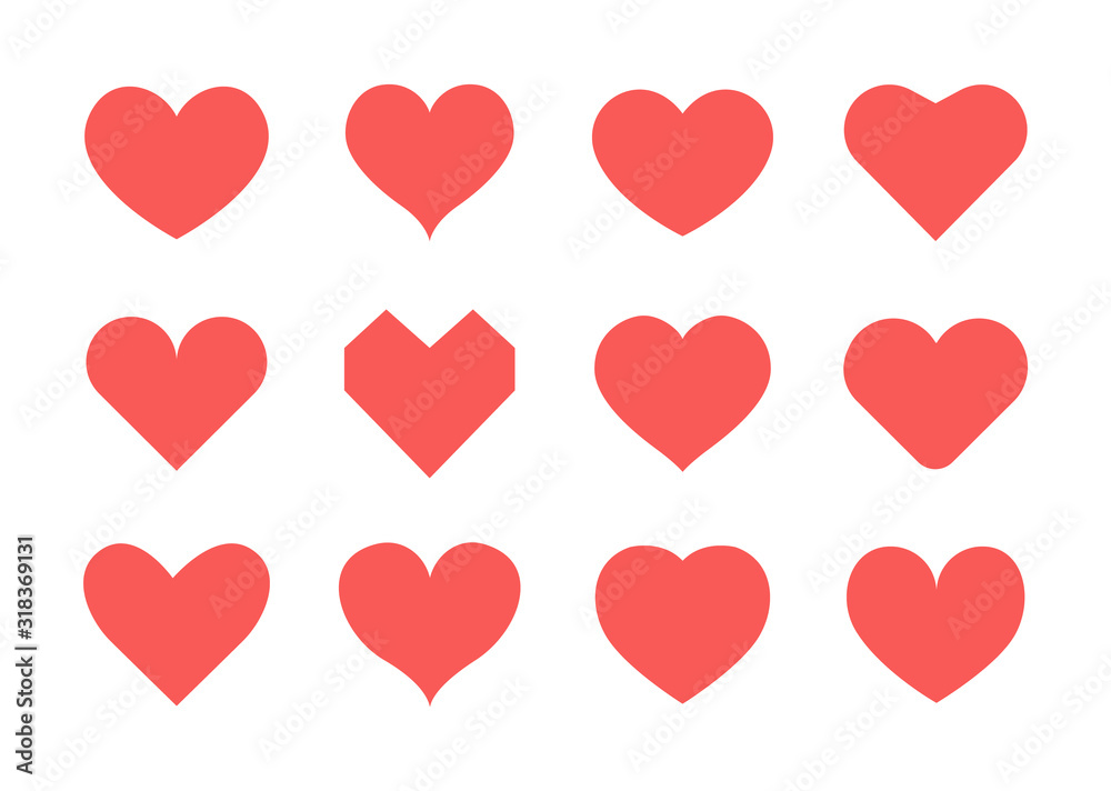 Set of red hearts icons. Vector illustration Set of red hearts icons. Vector illustration