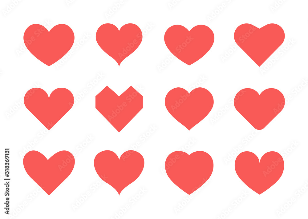 Set of red hearts icons. Vector illustration