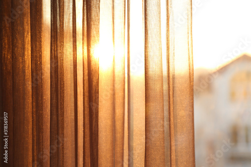 Window with beautiful transparent curtain  closeup view