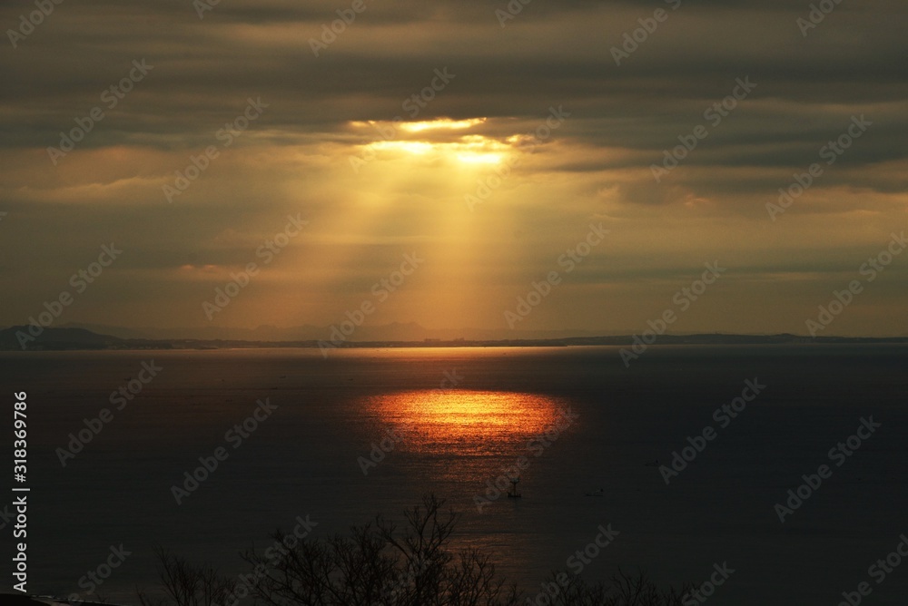 The breathtaking beautiful moments of the sunrise and angel ladder.