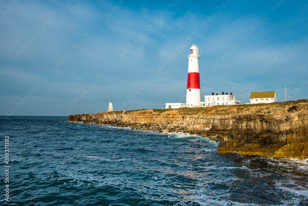 The lighthouse at Portland Bill on the Isle of Portland near Weymouth on Dorset's Jurassic Coast. England. UK.
