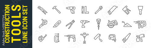 Tools line icon set. Vector isolated building construction tools