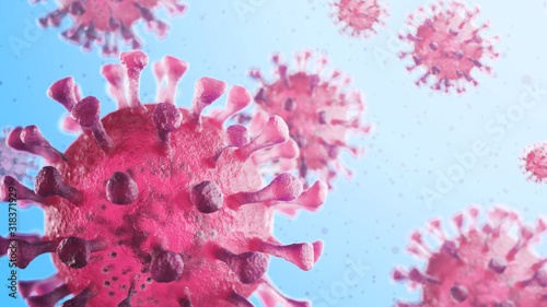 Coronavirus 2019-nCov novel coronavirus concept resposible for asian flu outbreak and coronaviruses influenza as dangerous flu strain cases as a pandemic. Microscope virus close up. 3d rendering.